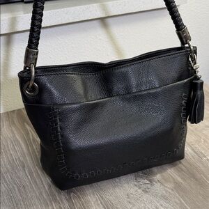 The Sak Black Leather Shoulder Bag with Braided Strap